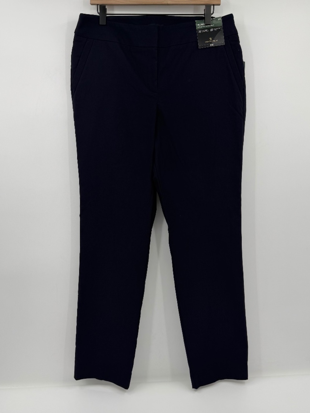 Worthington Dress Pants Women 14 NEW Blue Slim Leg Trousers Stretch Office